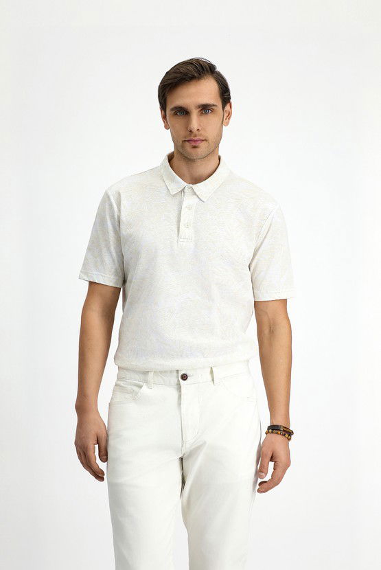 Erkek Giyim - Slim Fit Dar Kesim Baskılı Pamuk Polo Yaka Tişört