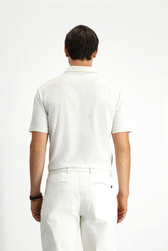 Erkek Giyim - Slim Fit Dar Kesim Baskılı Pamuk Polo Yaka Tişört