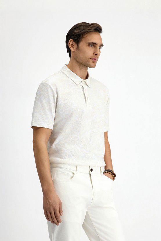 Erkek Giyim - Slim Fit Dar Kesim Baskılı Pamuk Polo Yaka Tişört