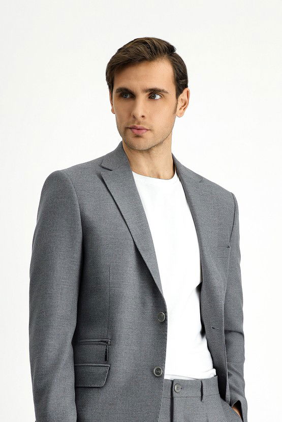 Erkek Giyim - Regular Fit Likralı Fermuar Cepli Takım Elbise