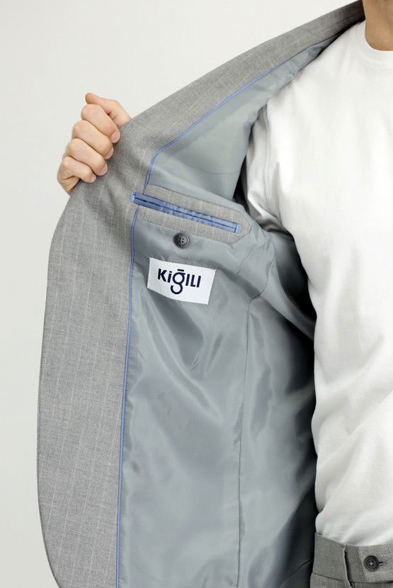 Erkek Giyim - Regular Fit Çizgili Takım Elbise