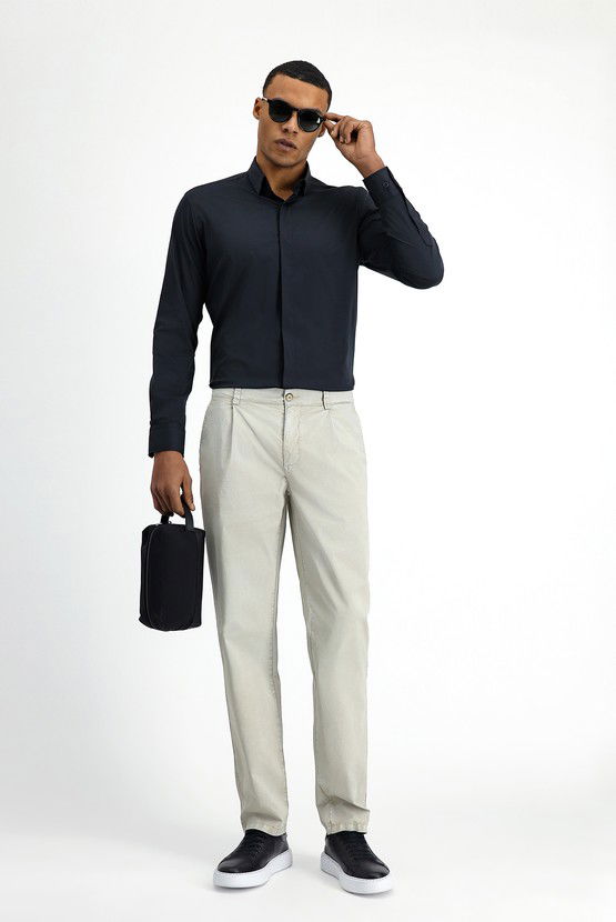 Erkek Giyim - Regular Fit Likralı Kanvas / Chino Pantolon