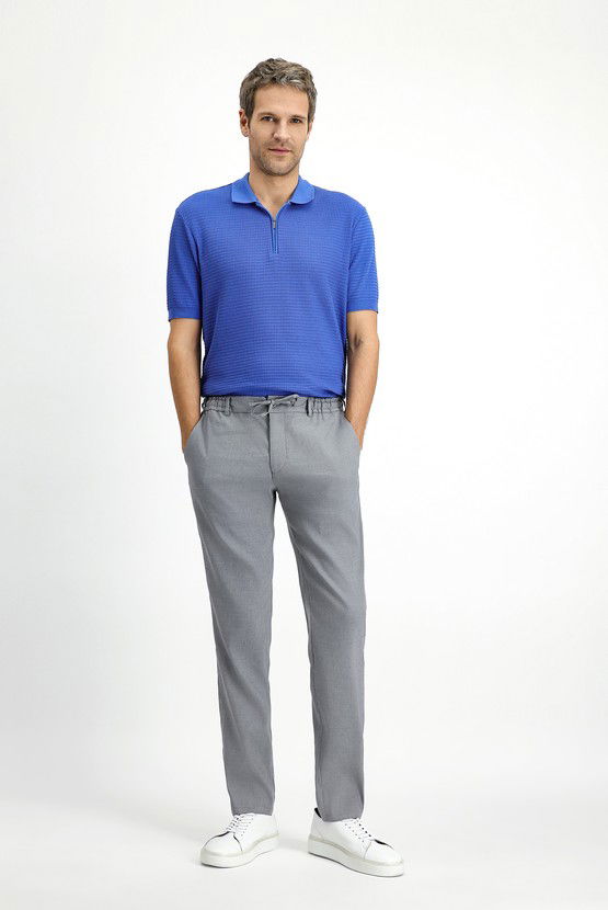 Erkek Giyim - Slim Fit Dar Kesim Beli Lastikli İpli Keten Karışımlı Pantolon