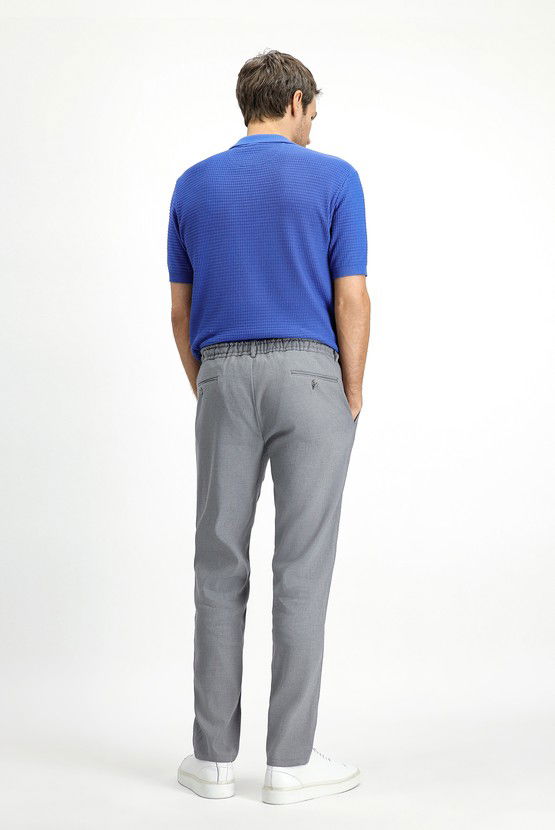 Erkek Giyim - Slim Fit Dar Kesim Beli Lastikli İpli Keten Karışımlı Pantolon