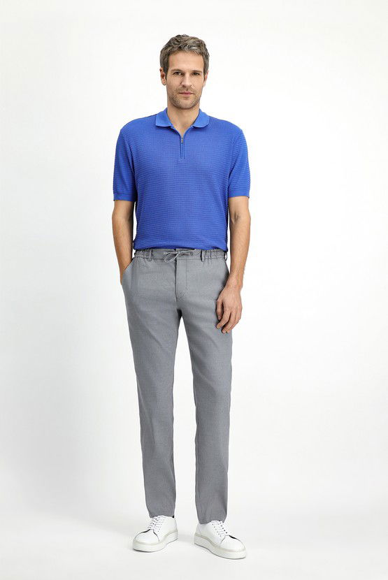 Erkek Giyim - Slim Fit Dar Kesim Beli Lastikli İpli Keten Karışımlı Pantolon