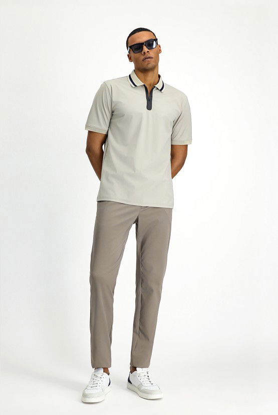 Erkek Giyim - Techno-Line Fermuarlı Likralı Slim Fit Dar Kesim Polo Yaka Tişört