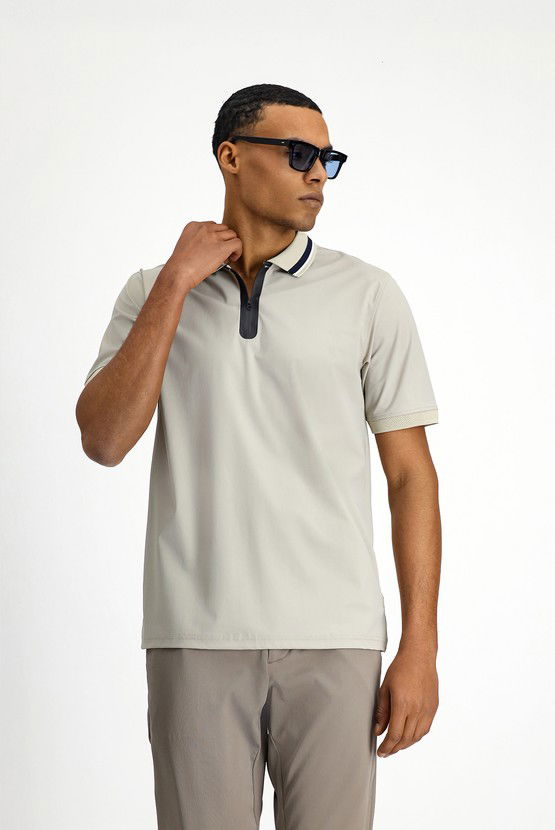 Erkek Giyim - Techno-Line Fermuarlı Likralı Slim Fit Dar Kesim Polo Yaka Tişört