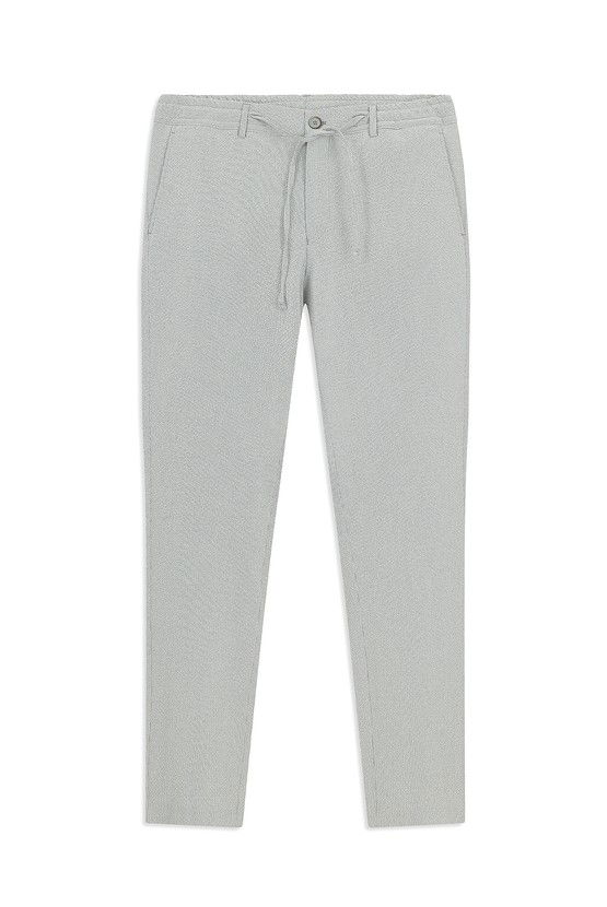 Erkek Giyim - Super Slim Fit Ekstra Dar Kesim Beli Lastikli İpli Gofre Likralı Klasik Kumaş Pantolon