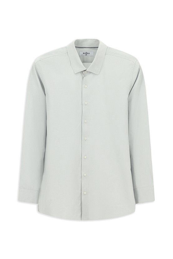 Erkek Giyim - Uzun Kol Slim Fit Dar Kesim Klasik Desenli Pamuk Gömlek