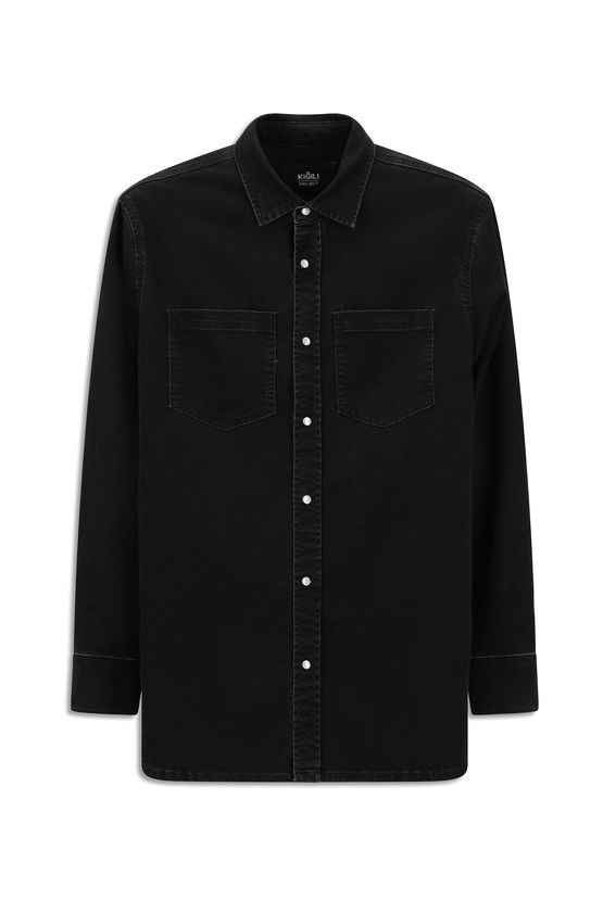 Erkek Giyim - Uzun Kol Oversize Pamuklu Denim Gömlek