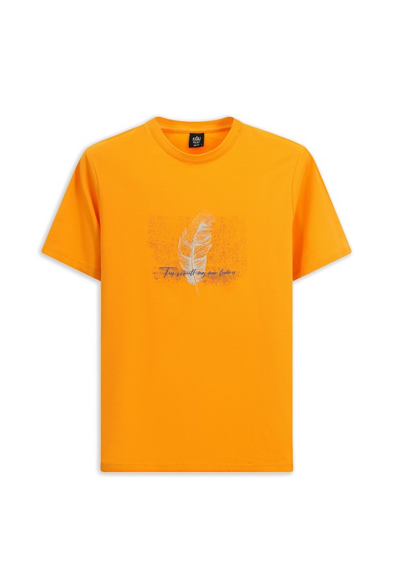 Erkek Giyim - Bisiklet Yaka Slim Fit Dar Kesim Baskılı Pamuklu Tişört