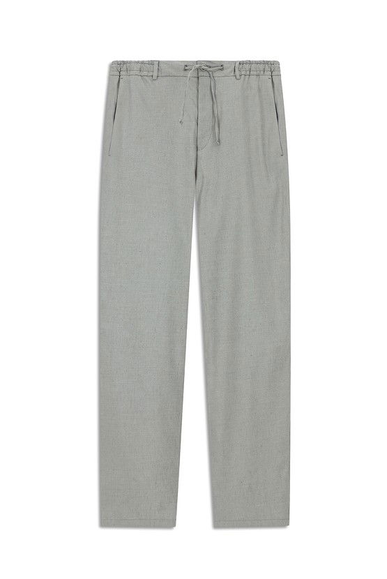 Erkek Giyim - Slim Fit Dar Kesim Beli Lastikli İpli Keten Karışımlı Pantolon