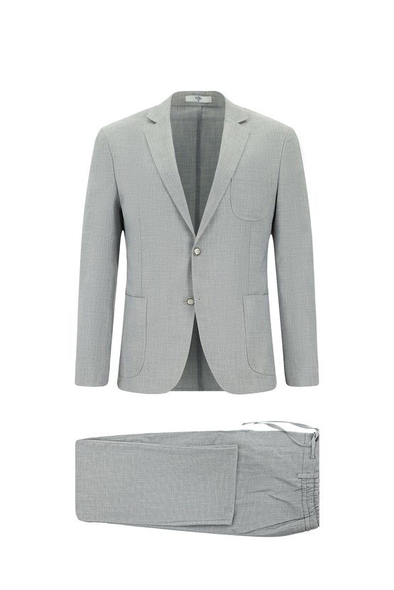 Erkek Giyim - Super Slim Fit Ekstra Dar Kesim Desenli Beli Lastikli İpli Takım Elbise