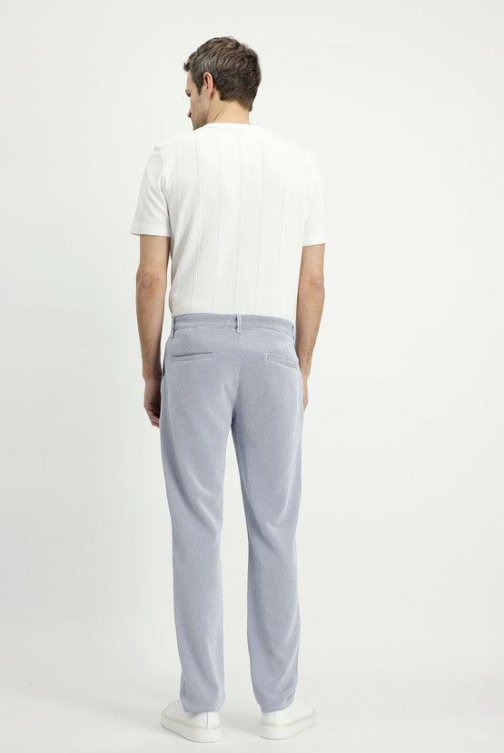 Erkek Giyim - Regular Fit Likralı Çizgili Pileli Kanvas / Chino Pantolon