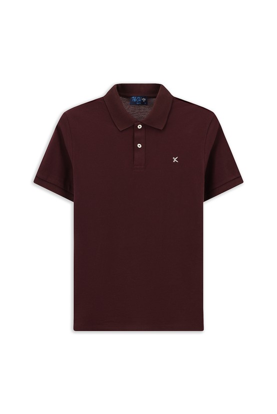 Erkek Giyim - Polo Yaka Slim Fit Dar Kesim Nakışlı Pamuk Tişört