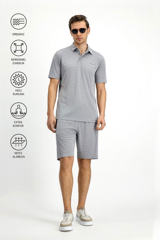 Erkek Giyim - Slim Fit Dar Kesim Baskılı Polo Yaka Tişört
