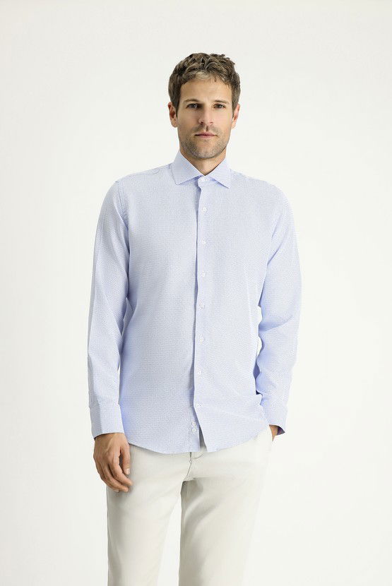 Erkek Giyim - Uzun Kol Slim Fit Dar Kesim Klasik Desenli Pamuk Gömlek
