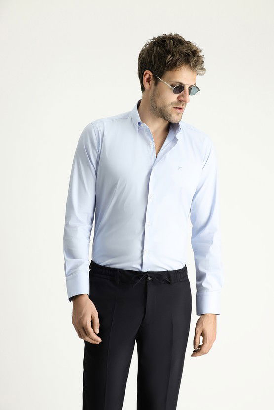 Erkek Giyim - Uzun Kol Slim Fit Dar Kesim Klasik Pamuklu Gömlek