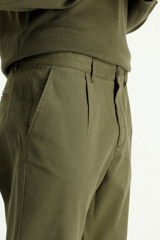 Erkek Giyim - Regular Fit Likralı Pileli Kanvas / Chino Pantolon