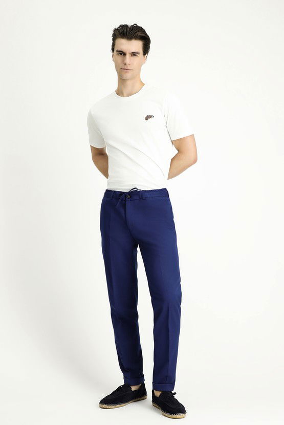 Erkek Giyim - Slim Fit Dar Kesim Likralı Beli Lastikli İpli Klasik Kumaş Pantolon