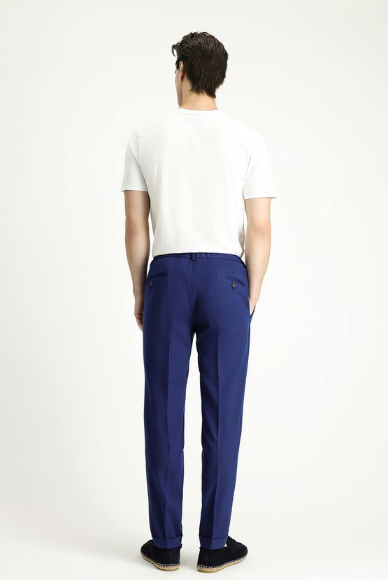 Erkek Giyim - Slim Fit Dar Kesim Likralı Beli Lastikli İpli Klasik Kumaş Pantolon