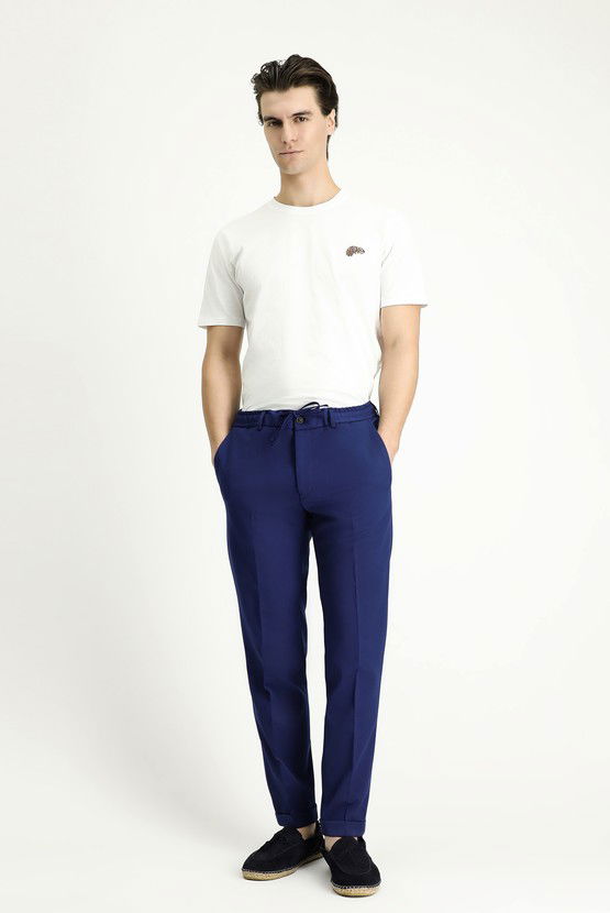 Erkek Giyim - Slim Fit Dar Kesim Likralı Beli Lastikli İpli Klasik Kumaş Pantolon