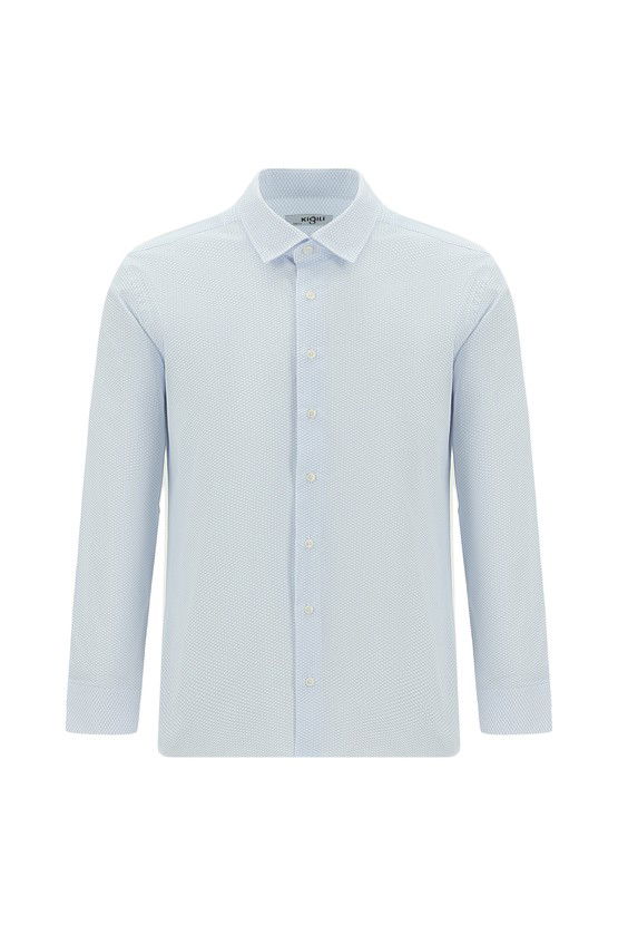 Erkek Giyim - Uzun Kol Slim Fit Dar Kesim Baskılı Pamuk Gömlek