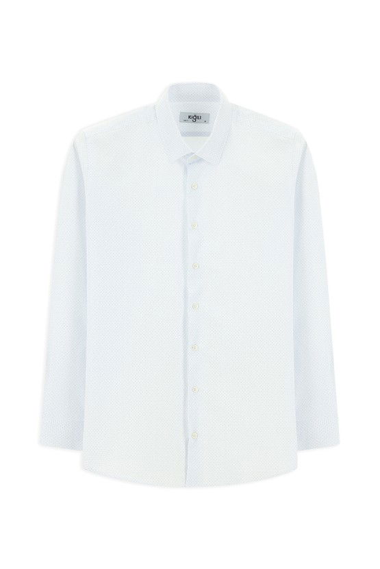 Erkek Giyim - Uzun Kol Slim Fit Dar Kesim Baskılı Pamuk Gömlek