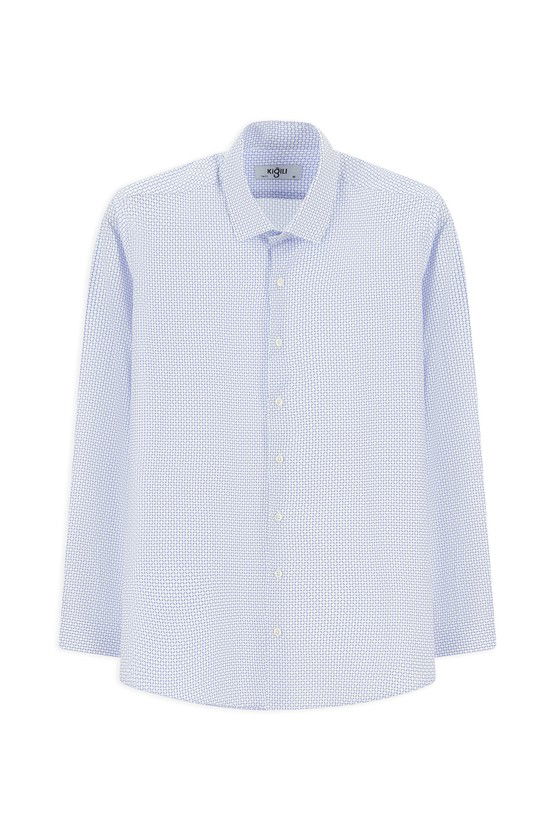 Erkek Giyim - Uzun Kol Slim Fit Dar Kesim Baskılı Pamuk Gömlek