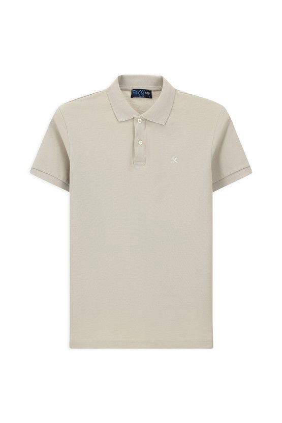 Erkek Giyim - Polo Yaka Slim Fit Dar Kesim Nakışlı Pamuk Tişört