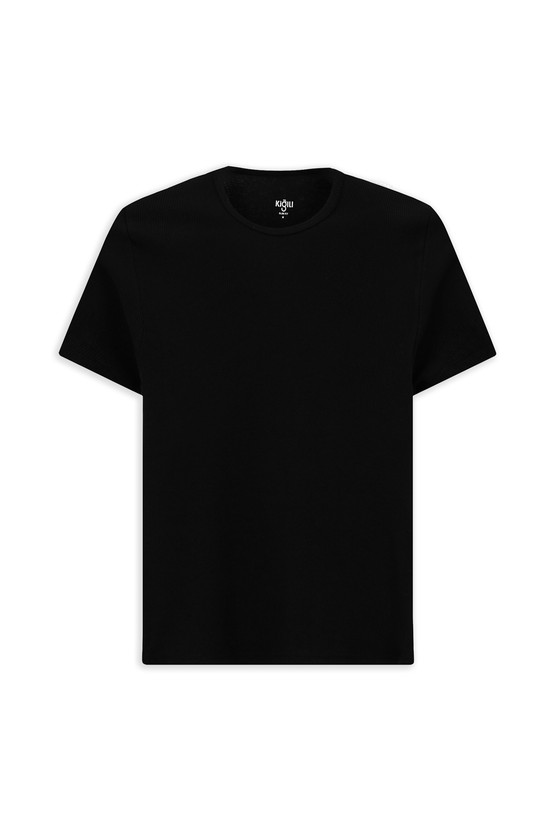 Erkek Giyim - Bisiklet Yaka Slim Fit Dar Kesim Pamuk Fitilli Tişört