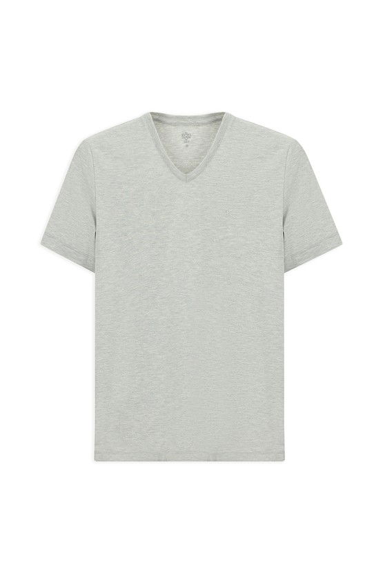 Erkek Giyim - V Yaka Slim Fit Dar Kesim Süprem Pamuklu Tişört