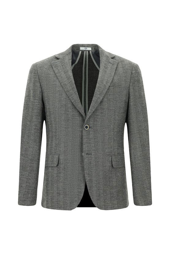 Erkek Giyim - Regular Fit Yünlü Desenli Ceket