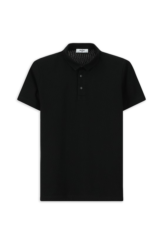 Erkek Giyim - Slim Fit Dar Kesim Pamuk Desenli Polo Yaka Tişört