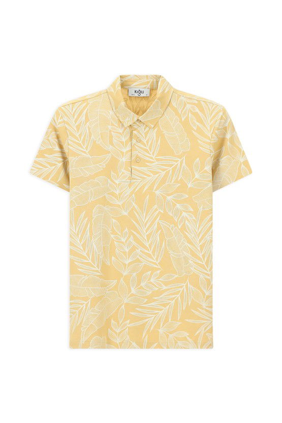 Erkek Giyim - Slim Fit Dar Kesim Baskılı Pamuk Polo Yaka Tişört