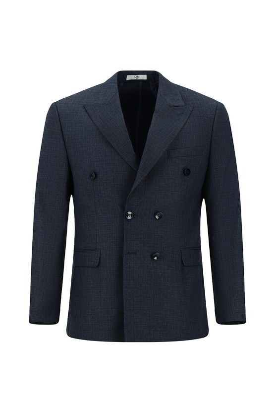 Erkek Giyim - Slim Fit Dar Kesim Desenli Kruvaze Takım Elbise