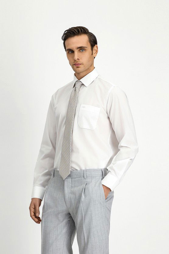 Erkek Giyim - Uzun Kol Regular Fit Non Iron Ütü Gerektirmeyen Pamuklu Gömlek