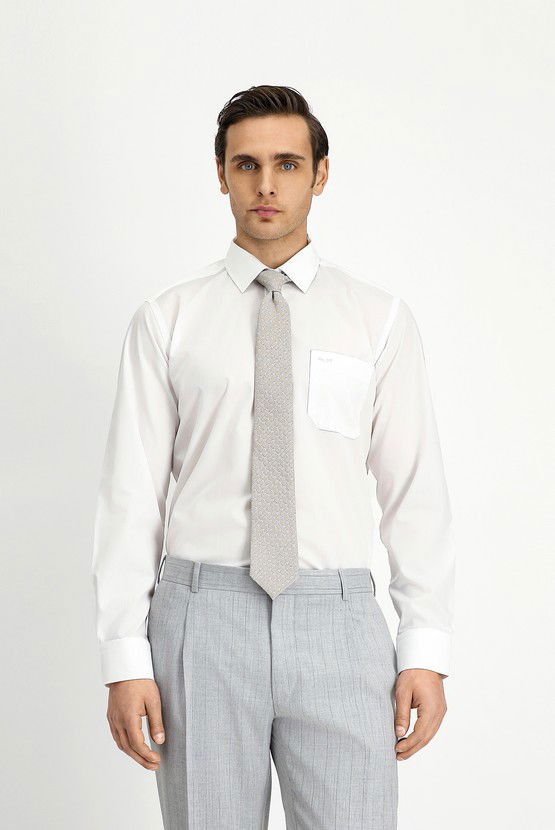 Erkek Giyim - Uzun Kol Regular Fit Non Iron Ütü Gerektirmeyen Pamuklu Gömlek