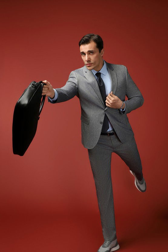 Erkek Giyim - Slim Fit Dar Kesim Keten Karışımlı Takım Elbise