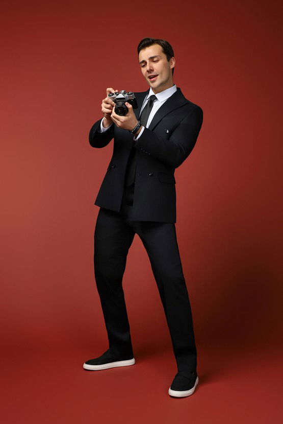 Erkek Giyim - Slim Fit Dar Kesim Pamuklu Lyocell Kruvaze Takım Elbise