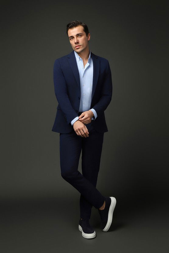 Erkek Giyim - Slim Fit Dar Kesim Beli Lastikli İpli Gofreli Likralı Takım Elbise