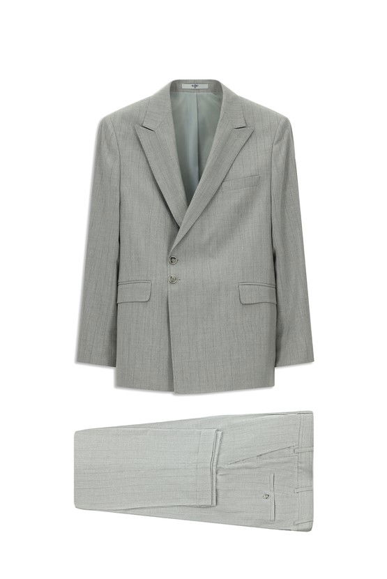 Erkek Giyim - Slim Fit Dar Kesim Çizgili İtalyan Kesim Kruvaze Takım Elbise