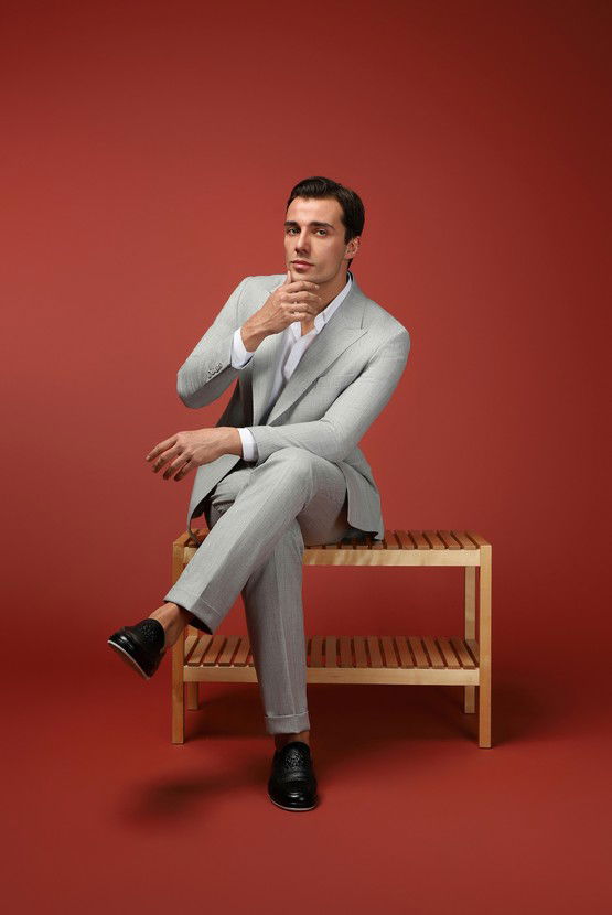 Erkek Giyim - Slim Fit Dar Kesim Çizgili İtalyan Kesim Kruvaze Takım Elbise