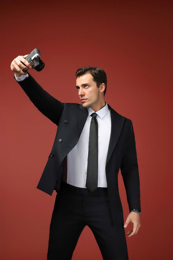 Erkek Giyim - Slim Fit Dar Kesim Pamuklu Lyocell Kruvaze Takım Elbise
