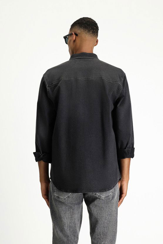 Erkek Giyim - Uzun Kol Regular Fit Denim Pamuklu Gömlek