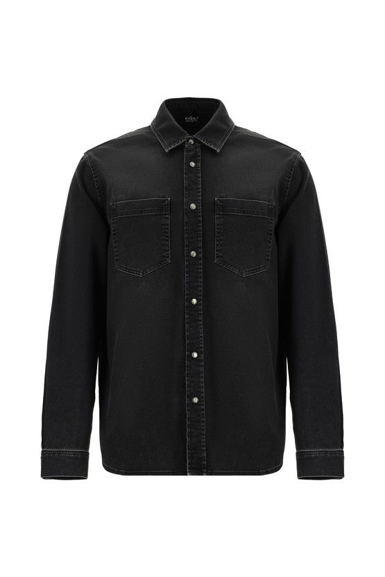 Erkek Giyim - Uzun Kol Regular Fit Denim Pamuklu Gömlek