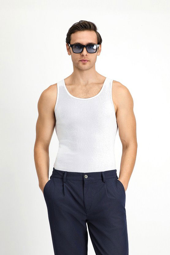 Erkek Giyim - Slim Fit Dar Kesim Pamuk Fitilli Atlet