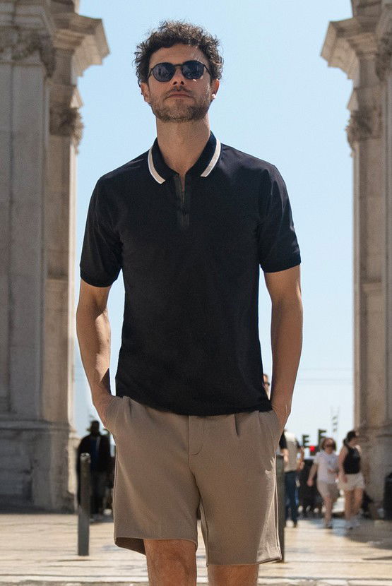 Erkek Giyim - Techno-Line Fermuarlı Likralı Slim Fit Dar Kesim Polo Yaka Tişört