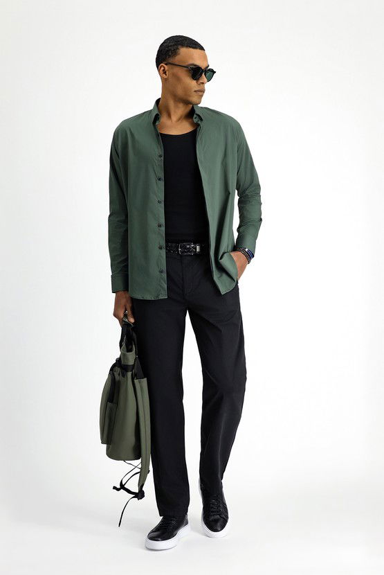 Erkek Giyim - Regular Fit Likralı Kanvas / Chino Pantolon