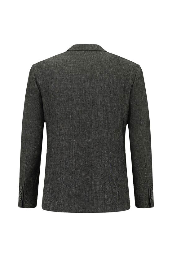 Erkek Giyim - Slim Fit Dar Kesim Keten Karışımlı Kruvaze Takım Elbise